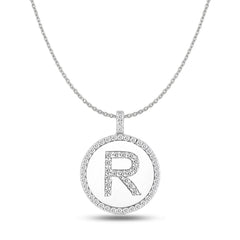 "R" Diamond Initial 14K White Gold Disk Pendant (0.57ct) fine designer jewelry for men and women
