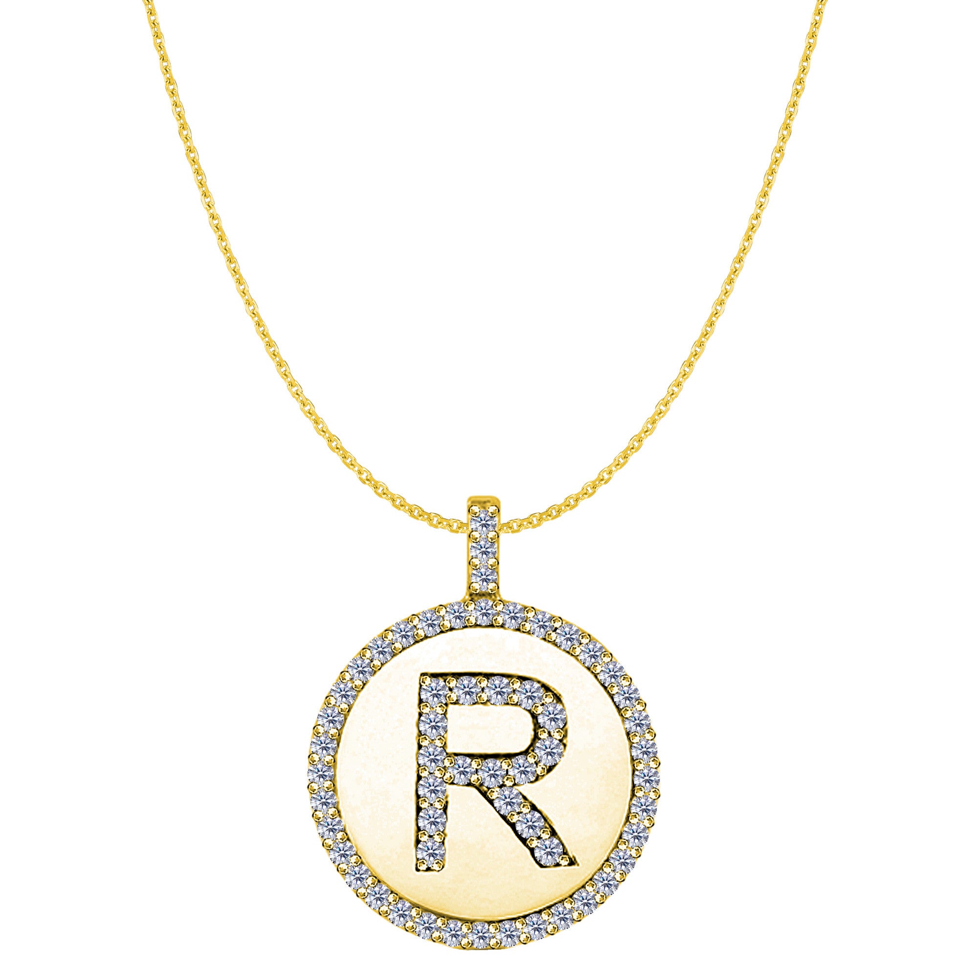"R" Diamond Initial 14K Yellow Gold Disk Pendant (0.57ct) - JewelryAffairs
 - 1