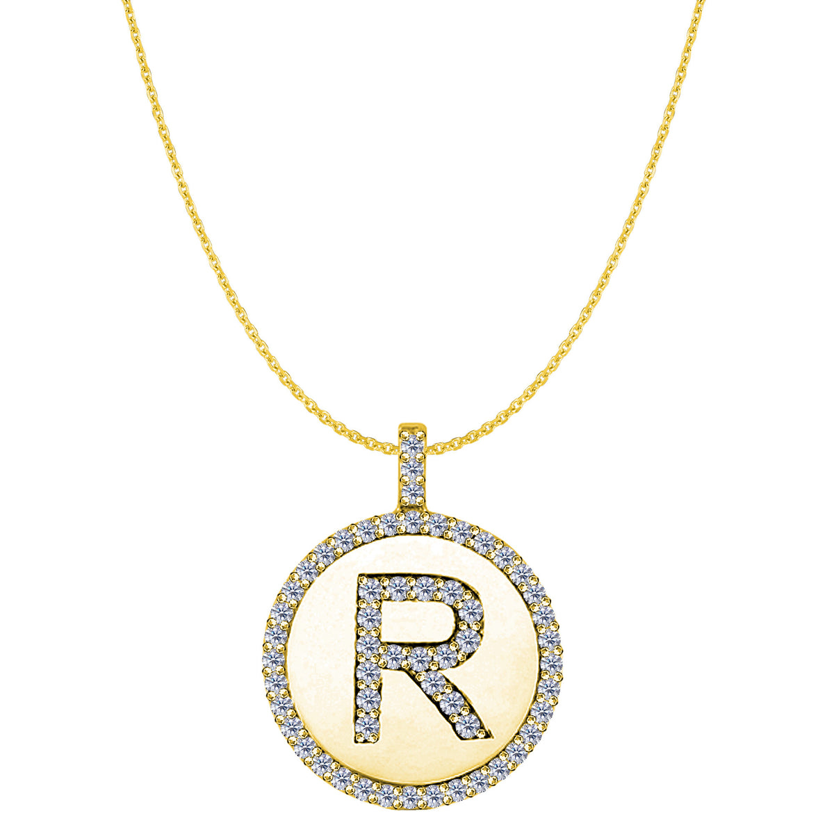 "R" Diamond Initial 14K Yellow Gold Disk Pendant (0.57ct) - JewelryAffairs
 - 1