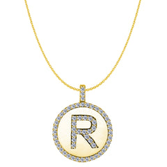 "R" Diamond Initial 14K Yellow Gold Disk Pendant (0.57ct) - JewelryAffairs
 - 1