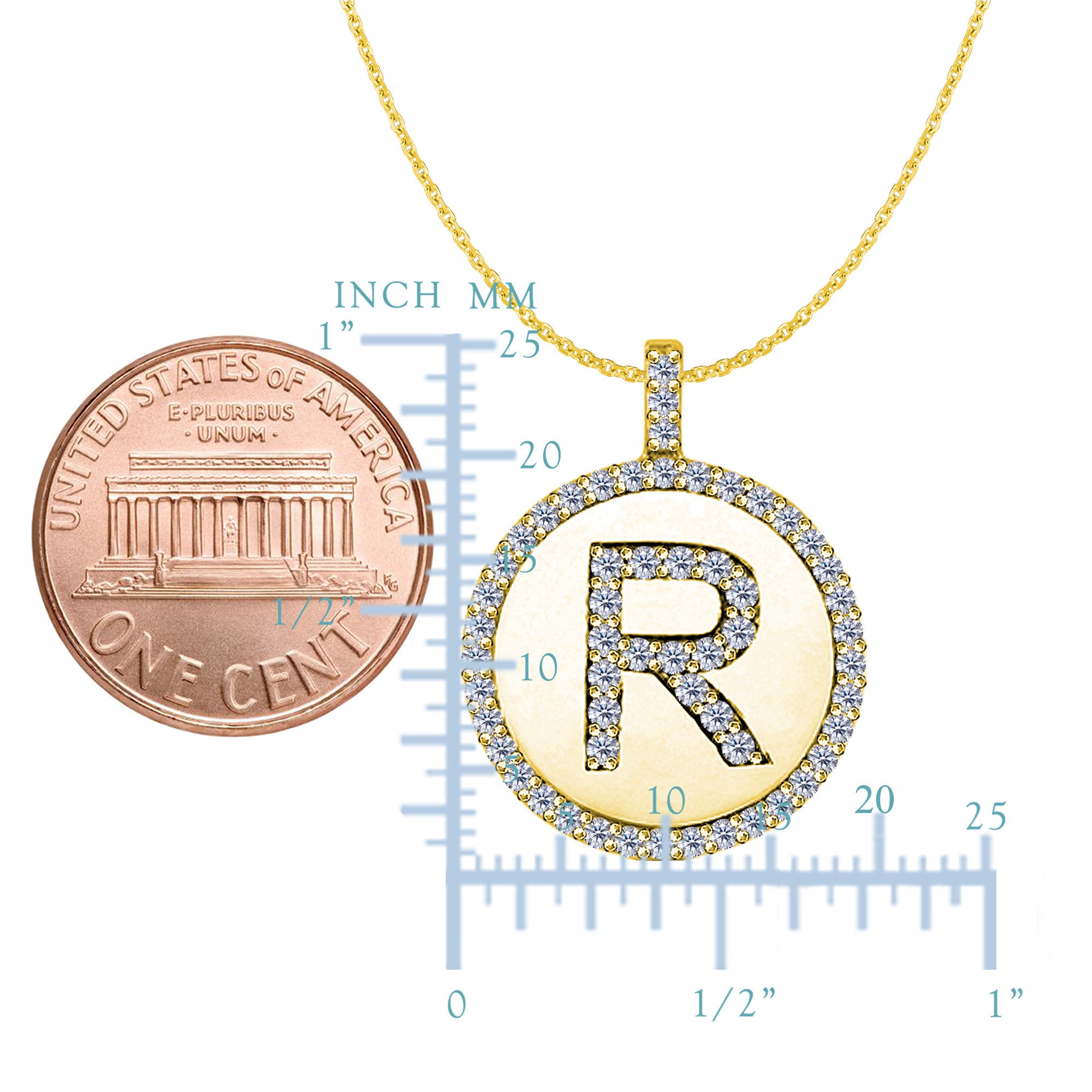 "R" Diamond Initial 14K Yellow Gold Disk Pendant (0.57ct) - JewelryAffairs
 - 2