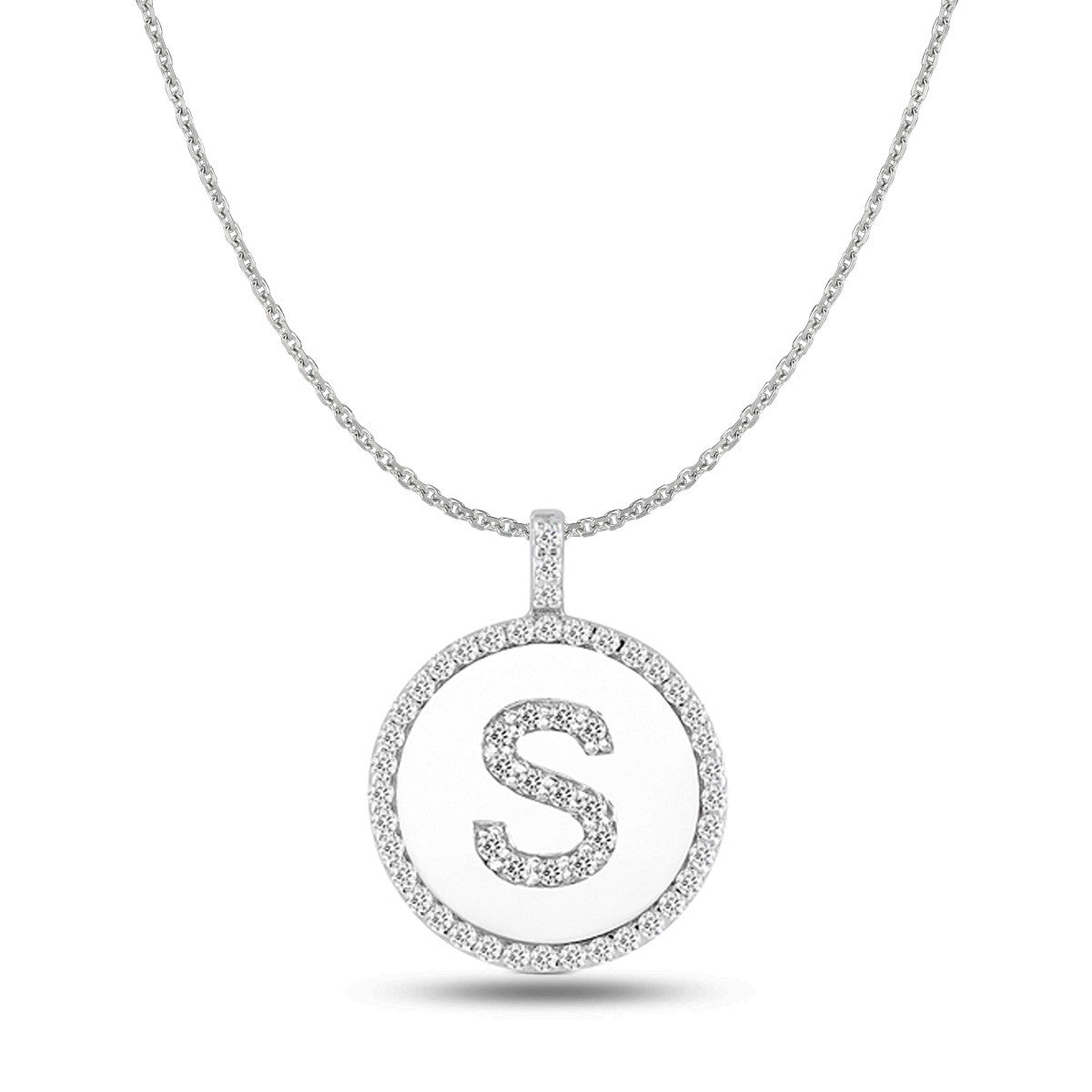 "S" Diamond Initial 14K White Gold Disk Pendant (0.56ct) fine designer jewelry for men and women