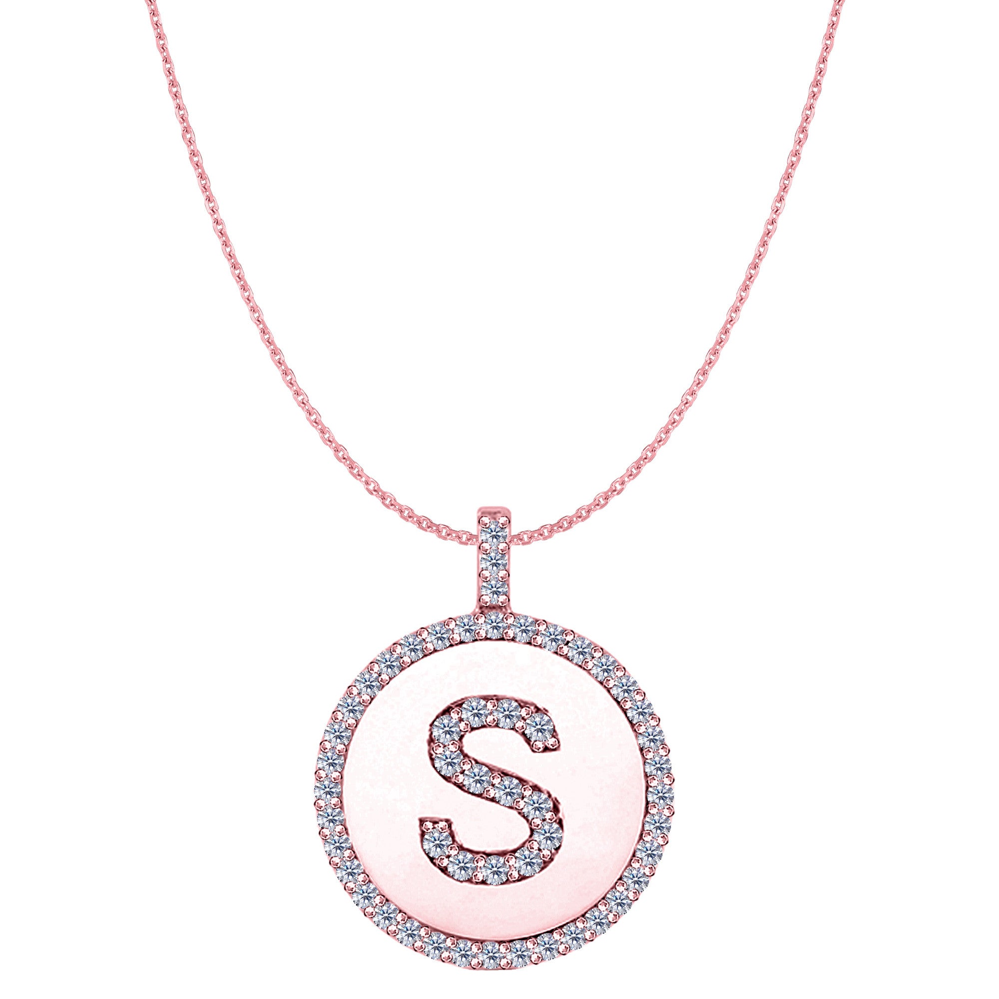 "S" Diamond Initial 14K Rose Gold Disk Pendant (0.56ct) fine designer jewelry for men and women
