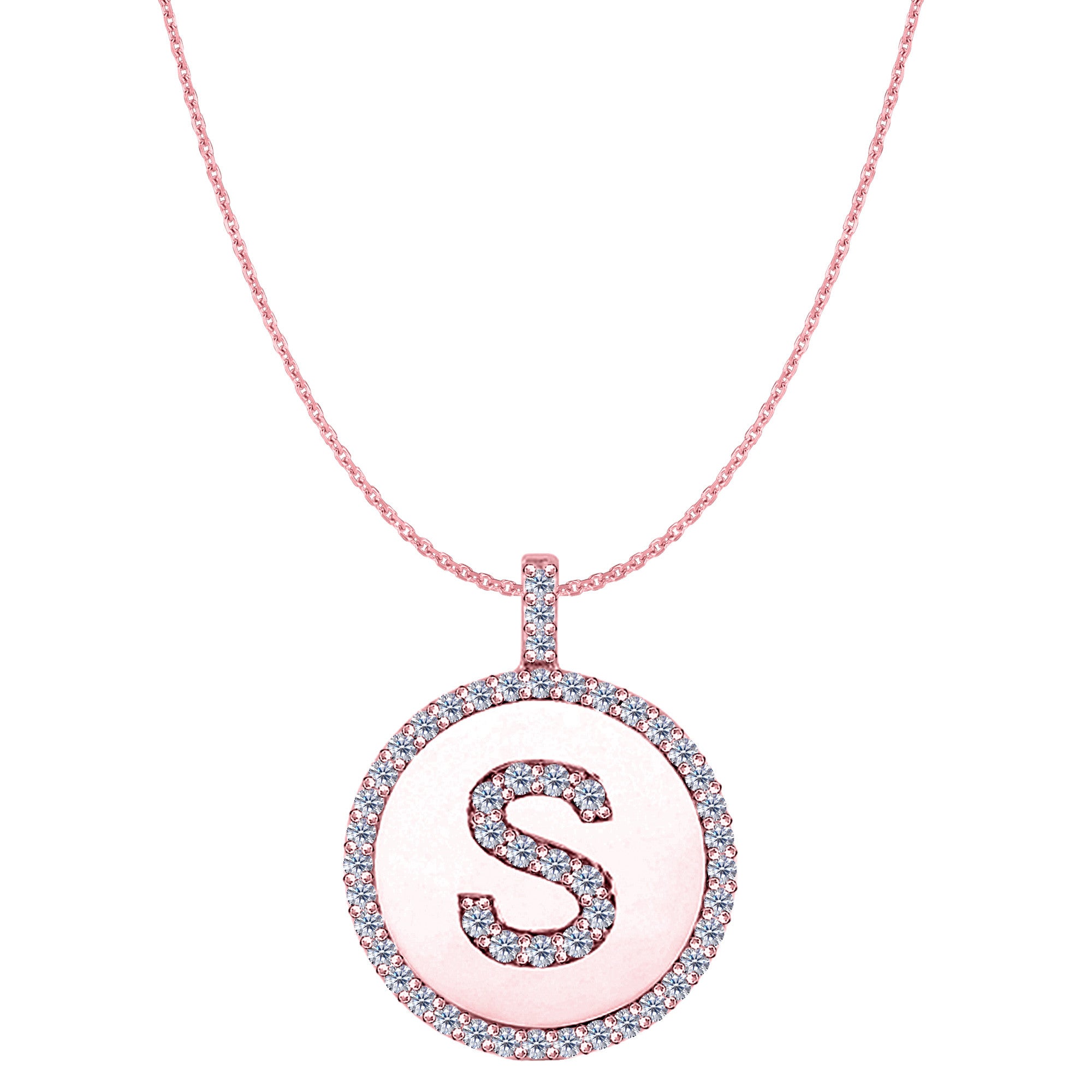"S" Diamond Initial 14K Rose Gold Disk Pendant (0.56ct) - JewelryAffairs
 - 1