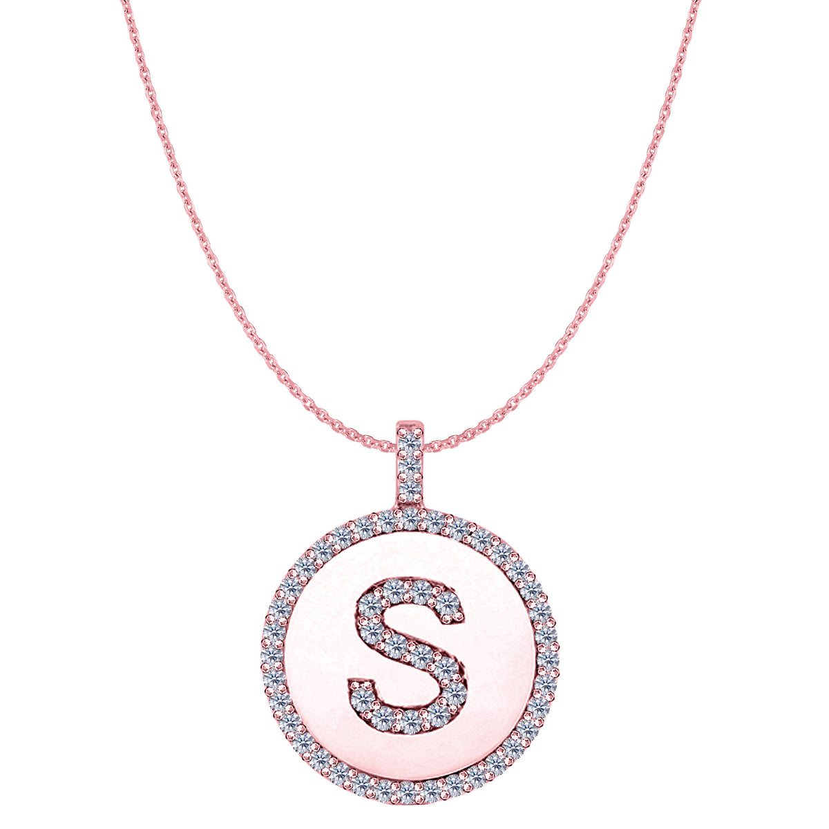 "S" Diamond Initial 14K Rose Gold Disk Pendant (0.56ct) fine designer jewelry for men and women