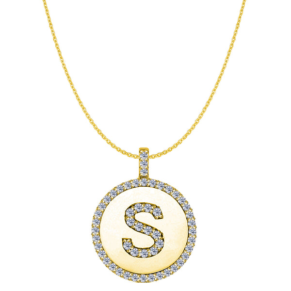 "S" Diamond Initial 14K Yellow Gold Disk Pendant (0.56ct) - JewelryAffairs
 - 1