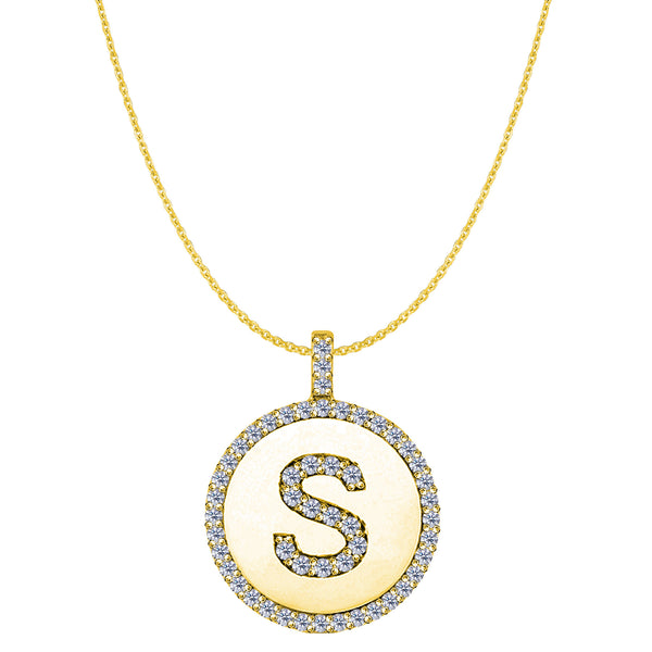 "S" Diamond Initial 14K Yellow Gold Disk Pendant (0.56ct) - JewelryAffairs
 - 1