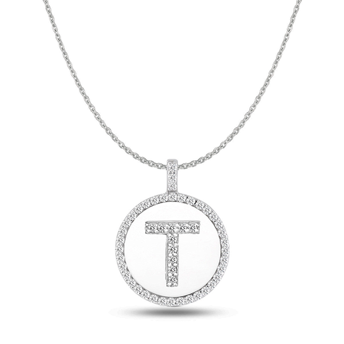 "T" Diamond Initial 14K White Gold Disk Pendant (0.50ct) - JewelryAffairs
 - 1