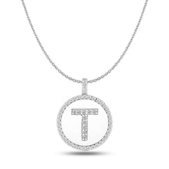 "T" Diamond Initial 14K White Gold Disk Pendant (0.50ct) - JewelryAffairs
 - 1
