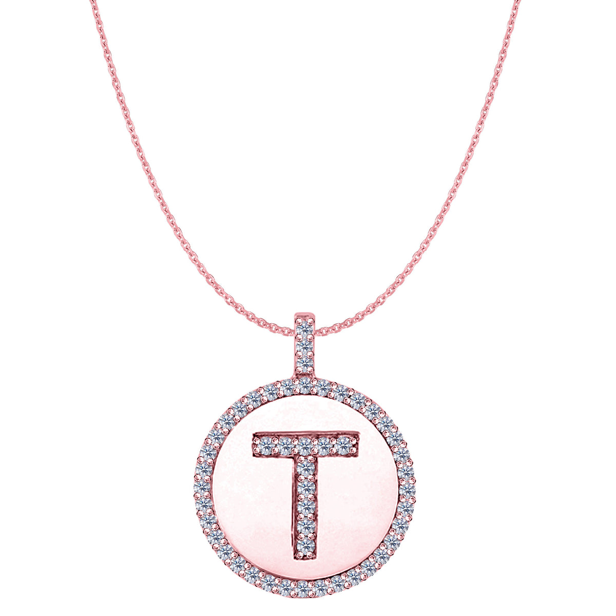 "T" Diamond Initial 14K Rose Gold Disk Pendant (0.50ct) fine designer jewelry for men and women