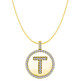 "T" Diamond Initial 14K Yellow Gold Disk Pendant (0.50ct) - JewelryAffairs
 - 1