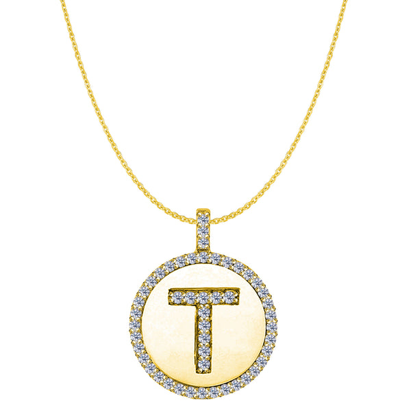"T" Diamond Initial 14K Yellow Gold Disk Pendant (0.50ct) - JewelryAffairs
 - 1