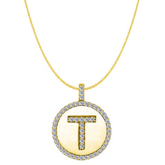 "T" Diamond Initial 14K Yellow Gold Disk Pendant (0.50ct) fine designer jewelry for men and women