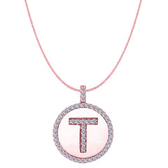 "T" Diamond Initial 14K Rose Gold Disk Pendant (0.50ct) - JewelryAffairs
 - 1
