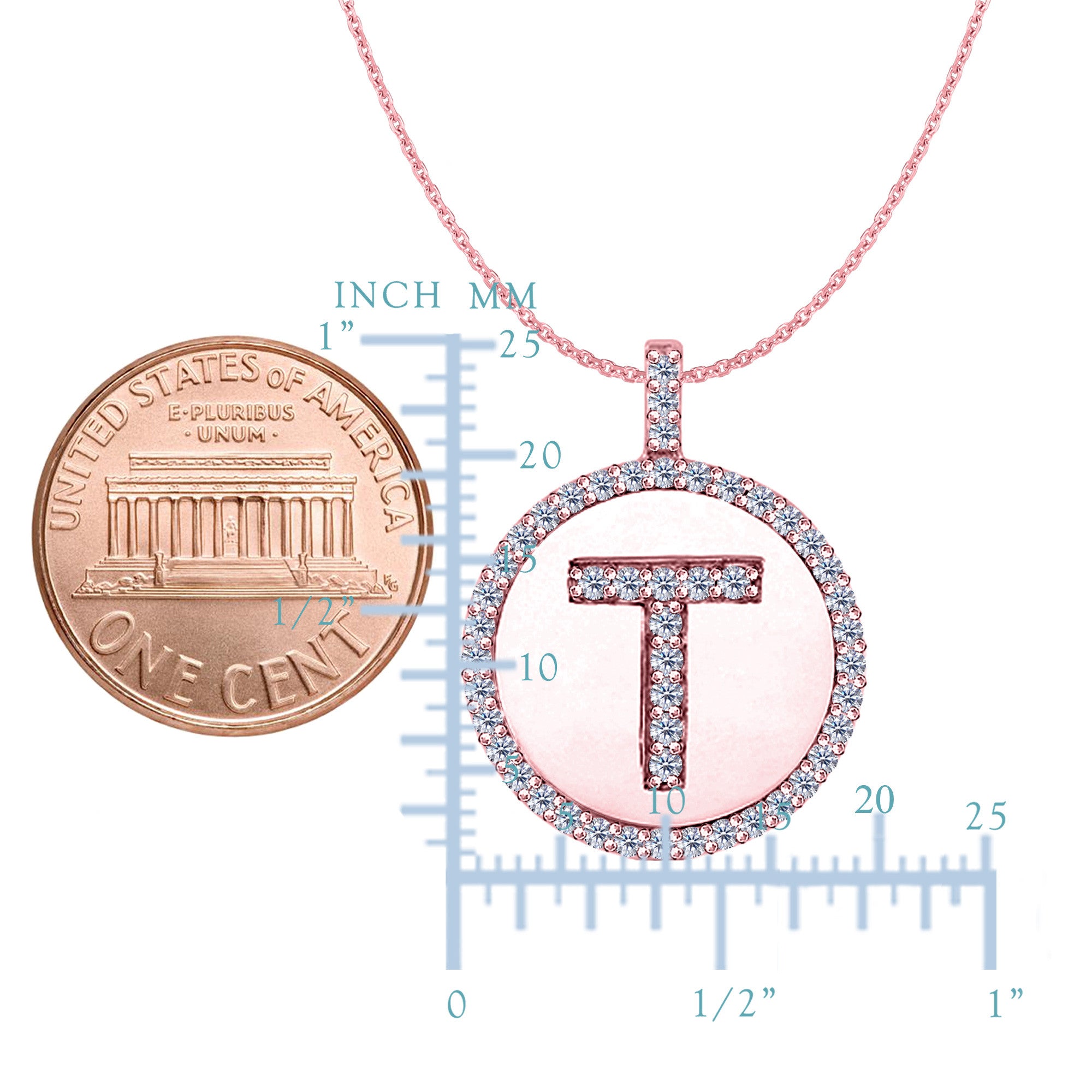 "T" Diamond Initial 14K Rose Gold Disk Pendant (0.50ct) fine designer jewelry for men and women