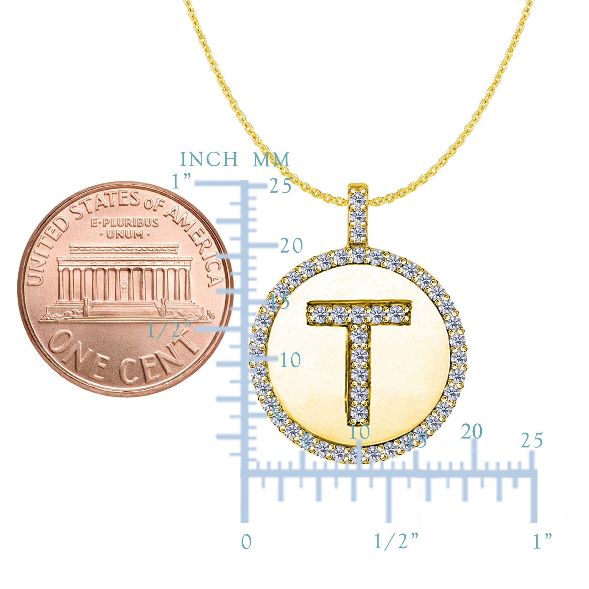"T" Diamond Initial 14K Yellow Gold Disk Pendant (0.50ct) fine designer jewelry for men and women