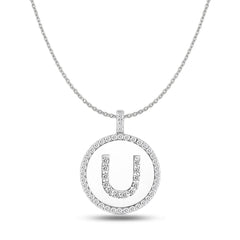 "U" Diamond Initial 14K White Gold Disk Pendant (0.54ct) fine designer jewelry for men and women
