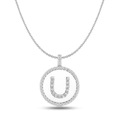 "U" Diamond Initial 14K White Gold Disk Pendant (0.54ct) - JewelryAffairs
 - 1