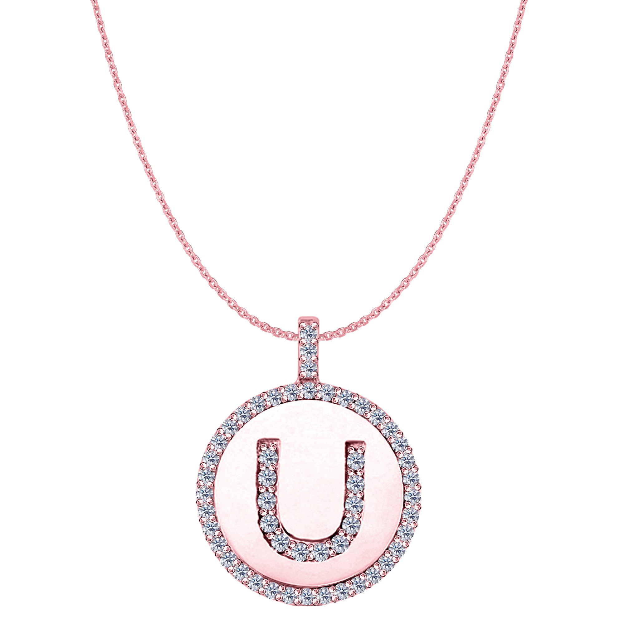 "U" Diamond Initial 14K Rose Gold Disk Pendant (0.54ct) - JewelryAffairs
 - 1