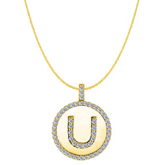 "U" Diamond Initial 14K Yellow Gold Disk Pendant (0.54ct) - JewelryAffairs
 - 1