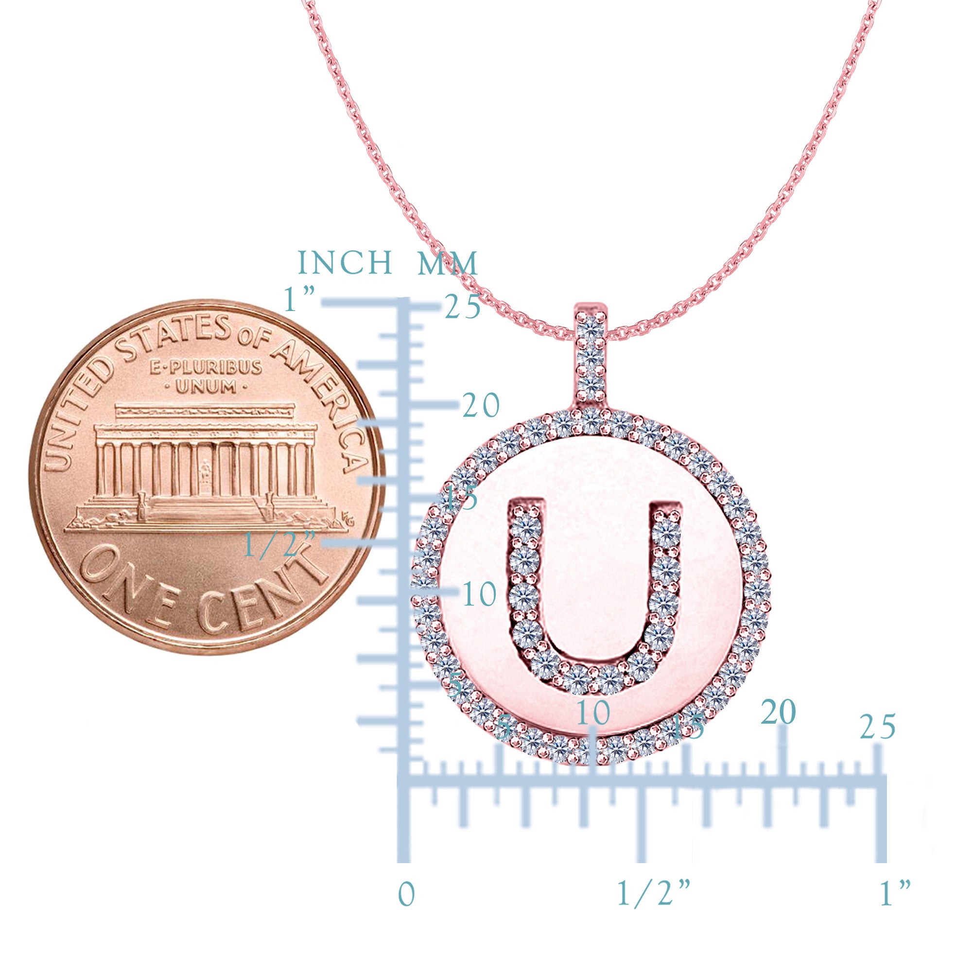 "U" Diamond Initial 14K Rose Gold Disk Pendant (0.54ct) - JewelryAffairs
 - 2