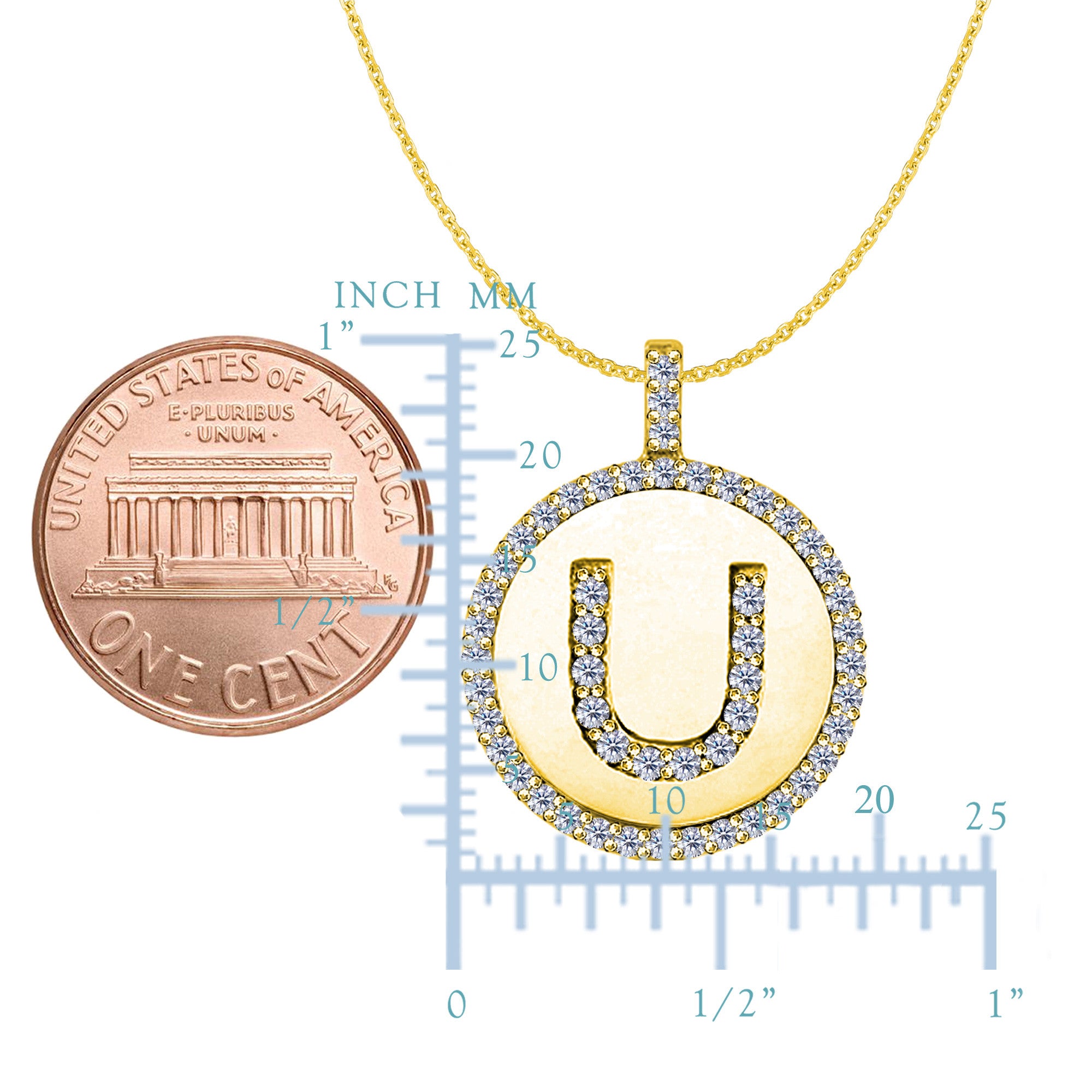 "U" Diamond Initial 14K Yellow Gold Disk Pendant (0.54ct) - JewelryAffairs
 - 2