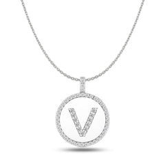 "V" Diamond Initial 14K White Gold Disk Pendant (0.50ct) - JewelryAffairs
 - 1