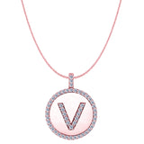 "V" Diamond Initial 14K Rose Gold Disk Pendant (0.50ct) - JewelryAffairs
 - 1
