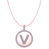 "V" Diamond Initial 14K Rose Gold Disk Pendant (0.50ct) - JewelryAffairs
 - 1