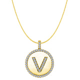 "V" Diamond Initial 14K Yellow Gold Disk Pendant (0.50ct) - JewelryAffairs
 - 1