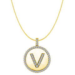 "V" Diamond Initial 14K Yellow Gold Disk Pendant (0.50ct) fine designer jewelry for men and women