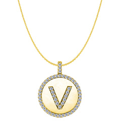 "V" Diamond Initial 14K Yellow Gold Disk Pendant (0.50ct) - JewelryAffairs
 - 1