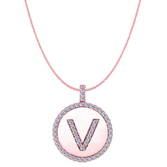 "V" Diamond Initial 14K Rose Gold Disk Pendant (0.50ct) fine designer jewelry for men and women