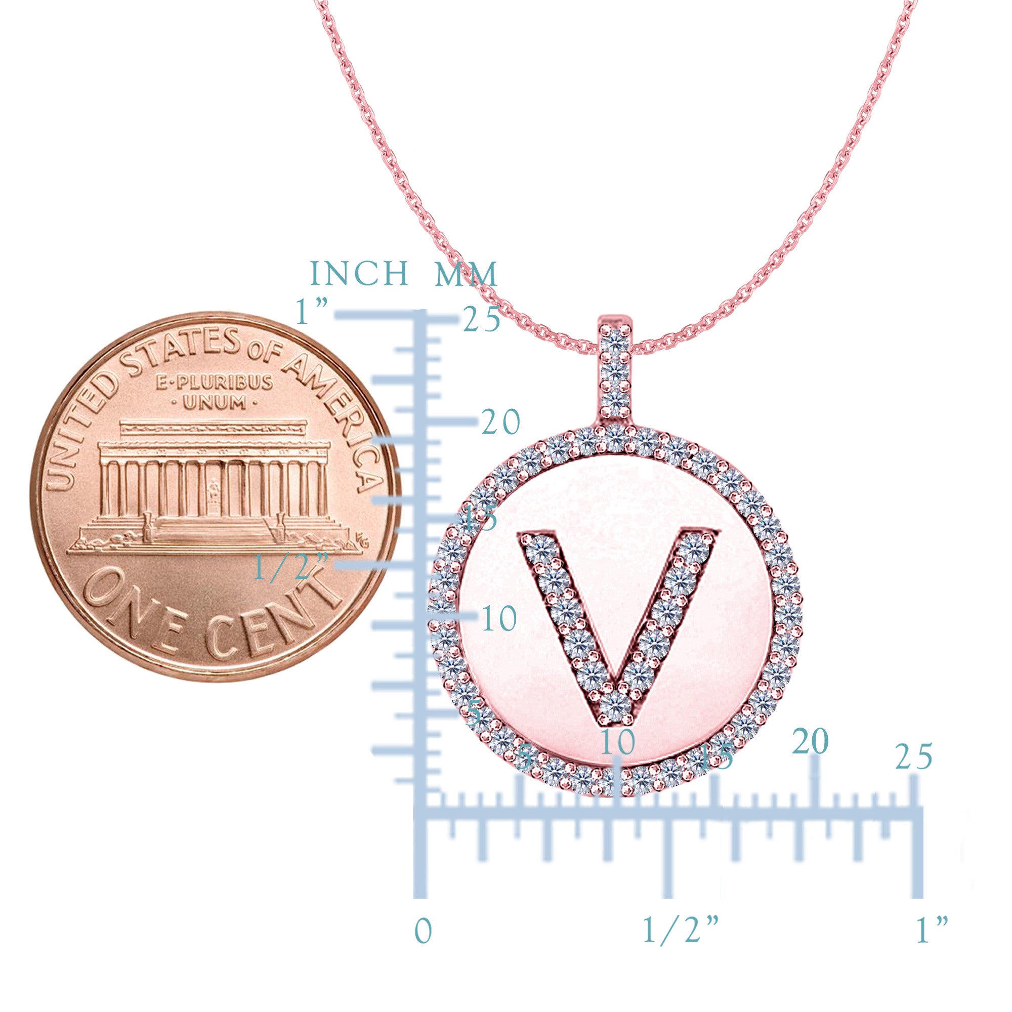 "V" Diamond Initial 14K Rose Gold Disk Pendant (0.50ct) fine designer jewelry for men and women