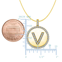 "V" Diamond Initial 14K Yellow Gold Disk Pendant (0.50ct) - JewelryAffairs
 - 2