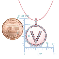 "V" Diamond Initial 14K Rose Gold Disk Pendant (0.50ct) fine designer jewelry for men and women