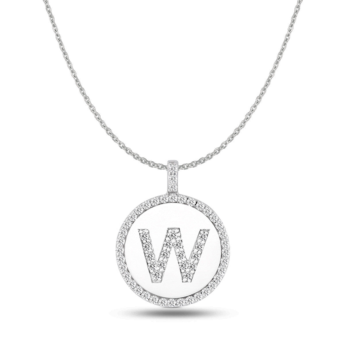 "W" Diamond Initial 14K White Gold Disk Pendant (0.60ct) - JewelryAffairs
 - 1