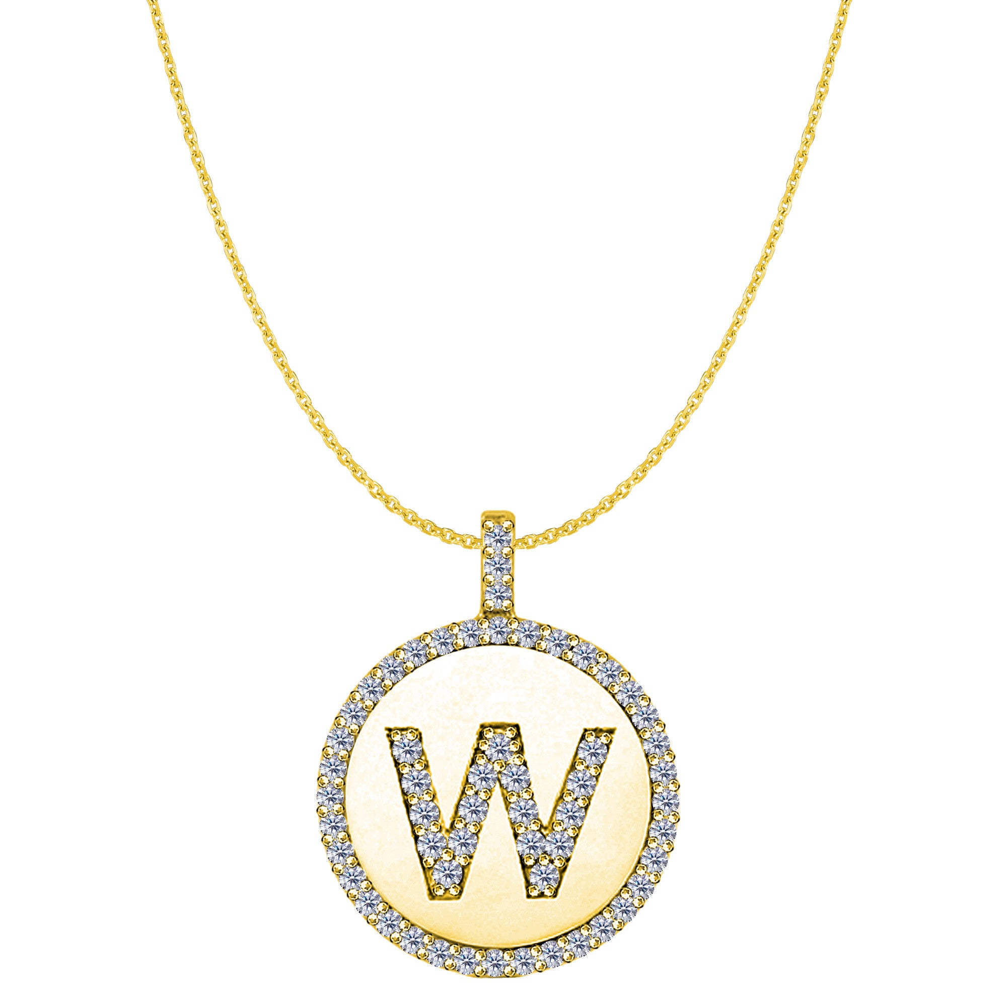 "W" Diamond Initial 14K Yellow Gold Disk Pendant (0.60ct) - JewelryAffairs
 - 1