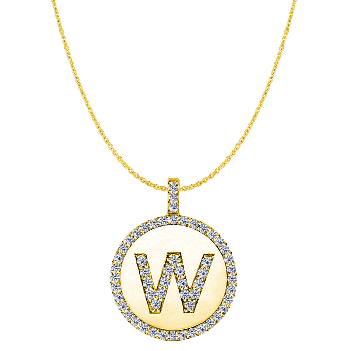 "W" Diamond Initial 14K Yellow Gold Disk Pendant (0.60ct) - JewelryAffairs
 - 1