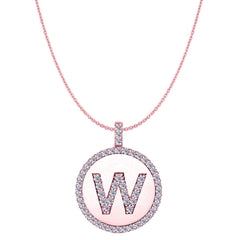 "W" Diamond Initial 14K Rose Gold Disk Pendant (0.60ct) - JewelryAffairs
