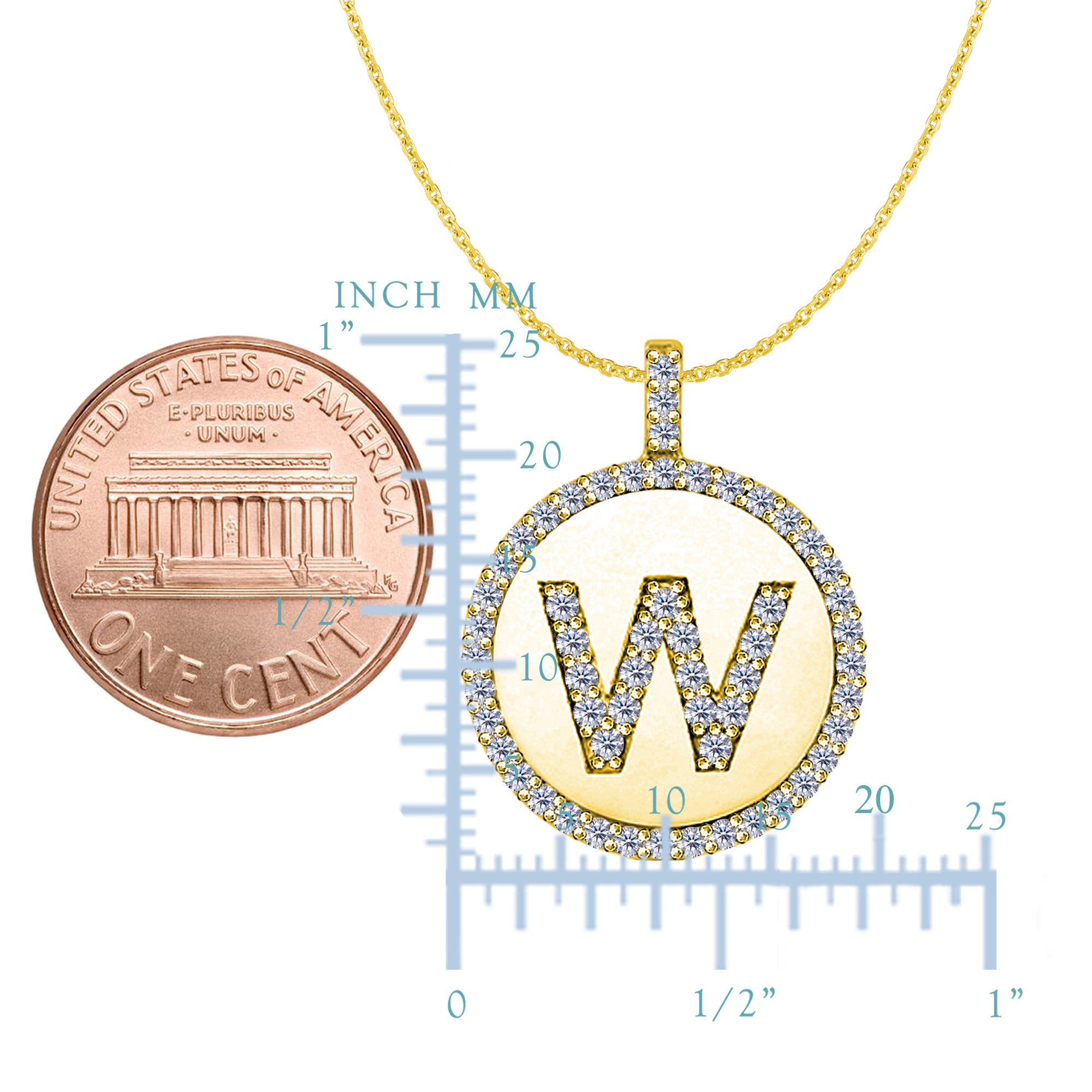 "W" Diamond Initial 14K Yellow Gold Disk Pendant (0.60ct) - JewelryAffairs
 - 2