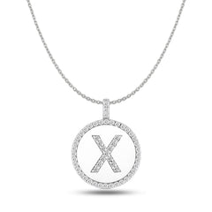 "X" Diamond Initial 14K White Gold Disk Pendant (0.56ct) - JewelryAffairs
 - 1