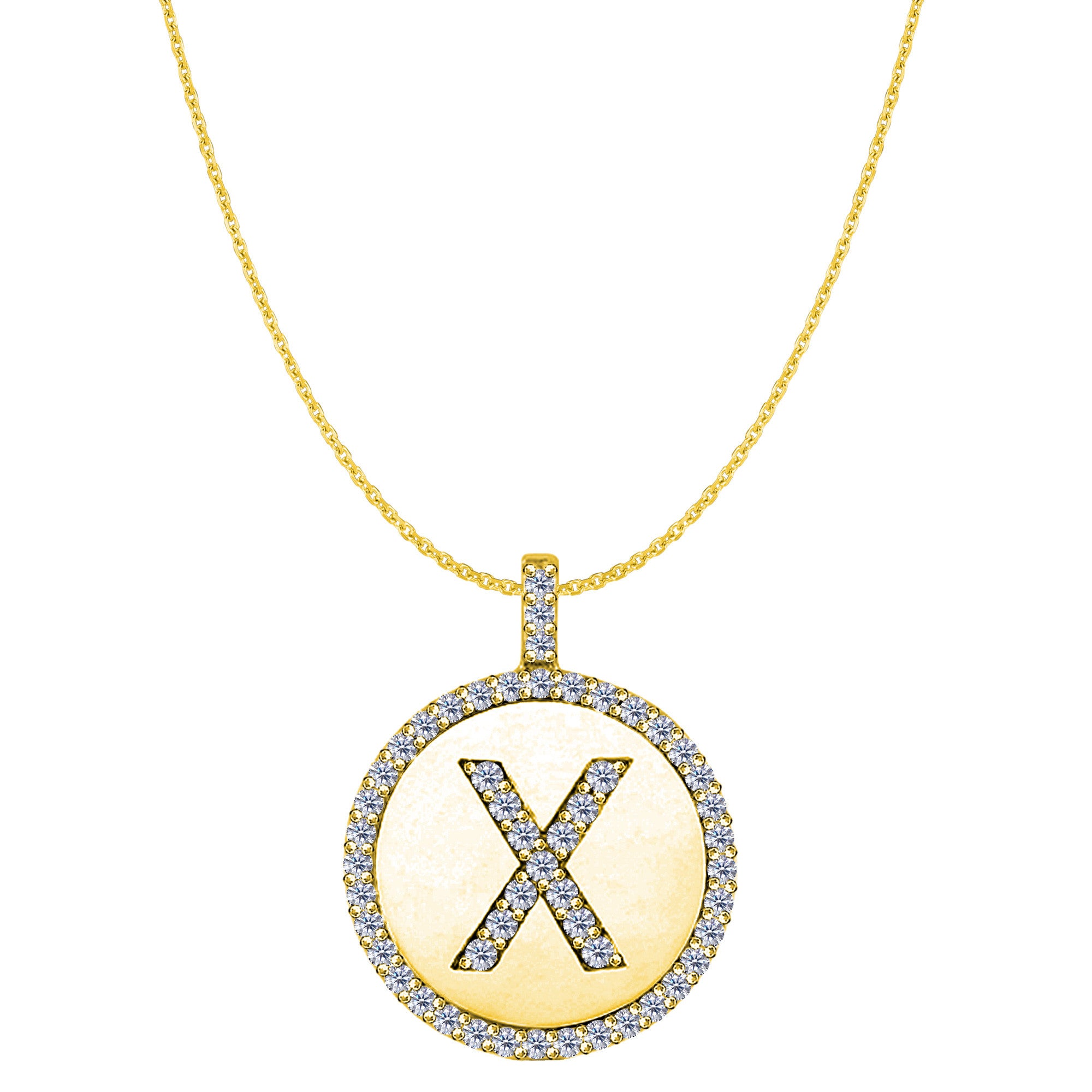 "X" Diamond Initial 14K Yellow Gold Disk Pendant (0.56ct) fine designer jewelry for men and women