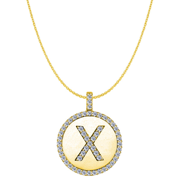 "X" Diamond Initial 14K Yellow Gold Disk Pendant (0.56ct) - JewelryAffairs
 - 1