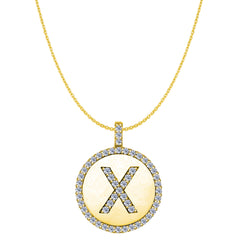 "X" Diamond Initial 14K Yellow Gold Disk Pendant (0.56ct) fine designer jewelry for men and women