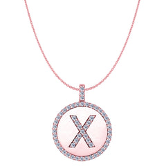 "X" Diamond Initial 14K Rose Gold Disk Pendant (0.56ct) - JewelryAffairs
 - 1