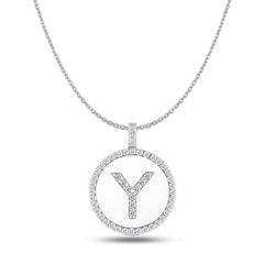 "Y" Diamond Initial 14K White Gold Disk Pendant (0.50ct) fine designer jewelry for men and women