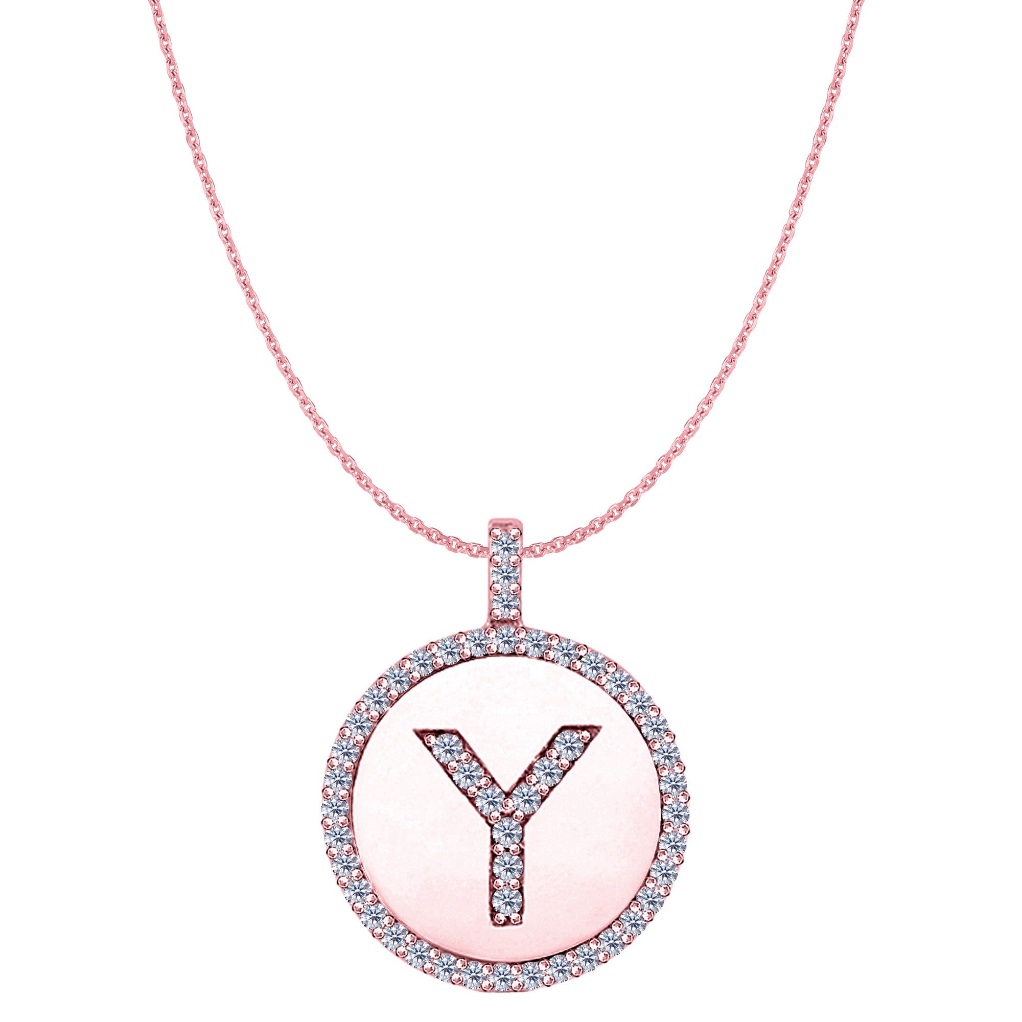 "Y" Diamond Initial 14K Rose Gold Disk Pendant (0.50ct) fine designer jewelry for men and women