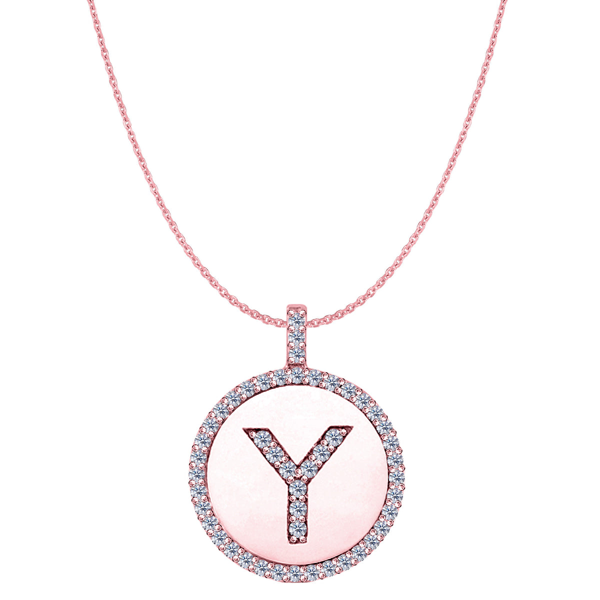 "Y" Diamond Initial 14K Rose Gold Disk Pendant (0.50ct) fine designer jewelry for men and women