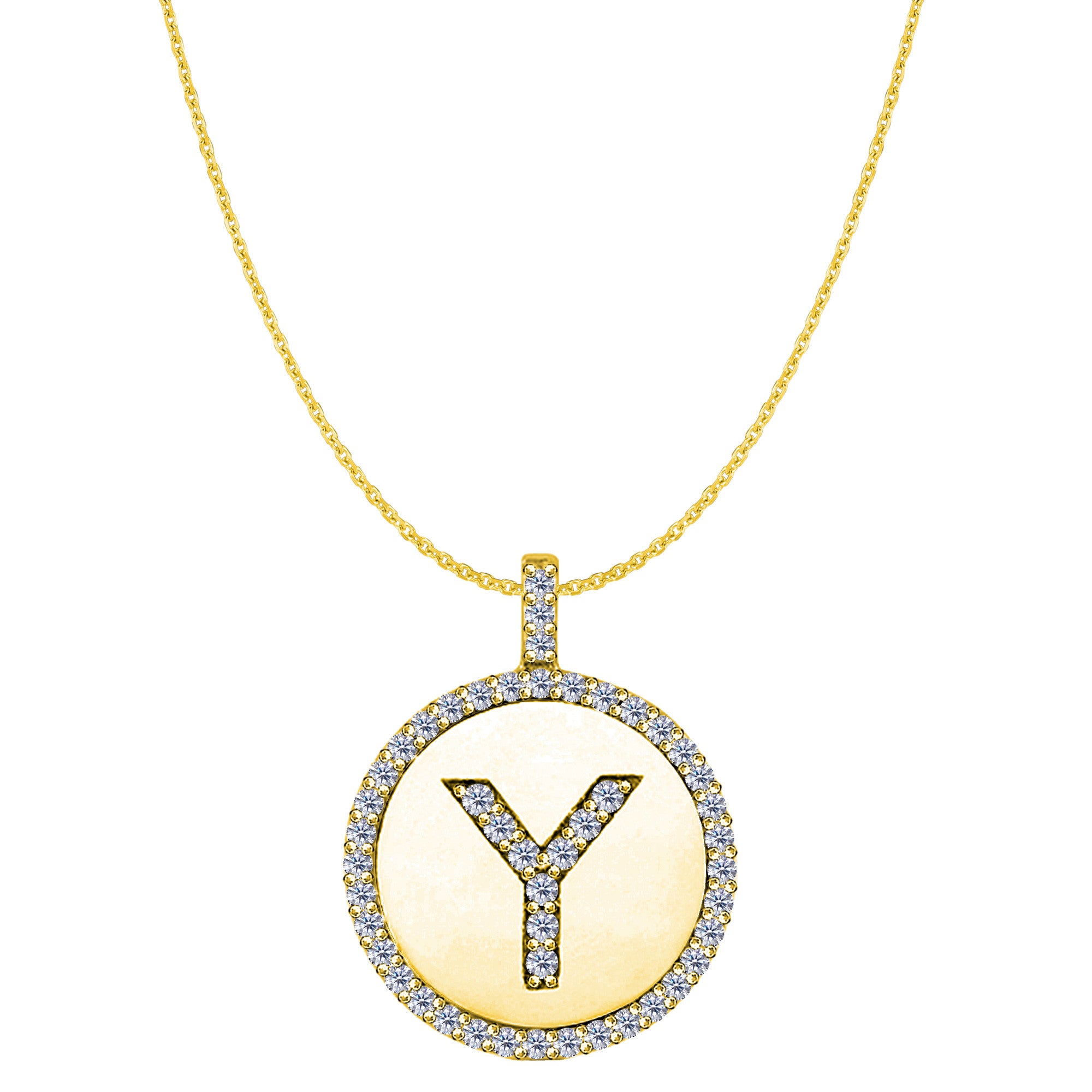 "Y" Diamond Initial 14K Yellow Gold Disk Pendant (0.50ct) fine designer jewelry for men and women